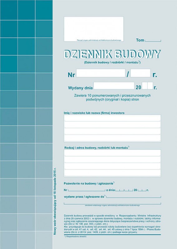DZIENNIK BUDOWY A4 603-1  .