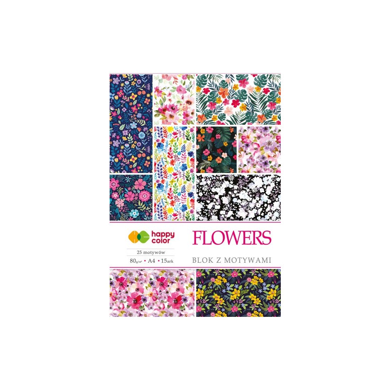 BLOK Z MOTYWAMI A4/15 FLOWERS HAPPY.