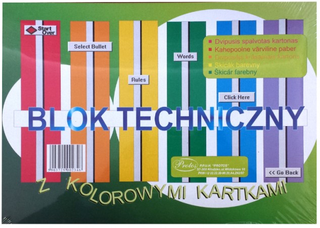 BLOK TECHNICZNY A4 KOLOR PROTOS  .