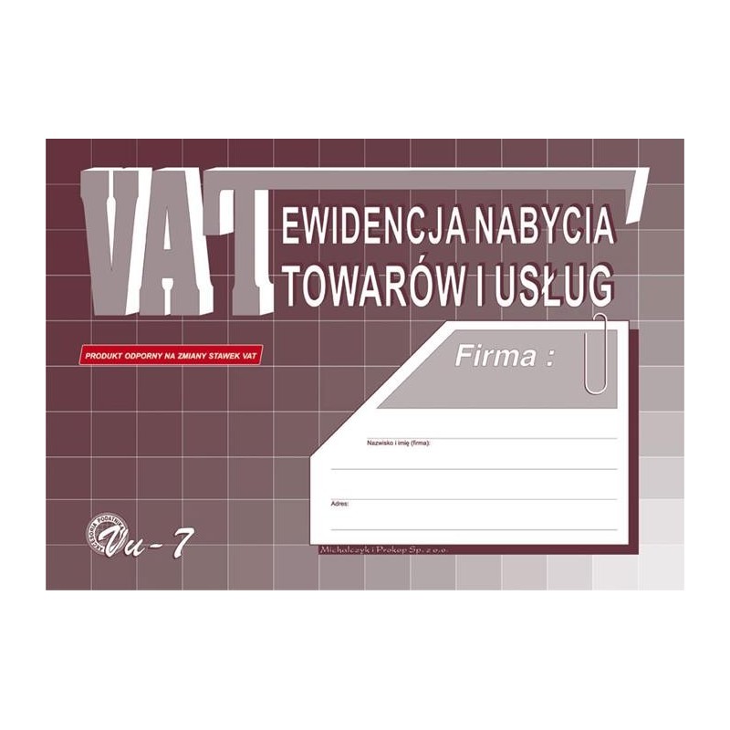 EWID.VAT NABYCIA TOW. A4 VU7  . 2020