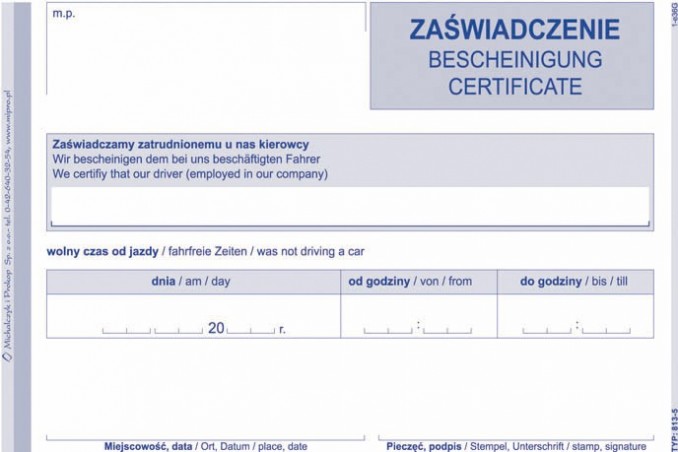 ZAŚW. W SPR.CZASU WOLNEGO OD JAZDY 813-5  .