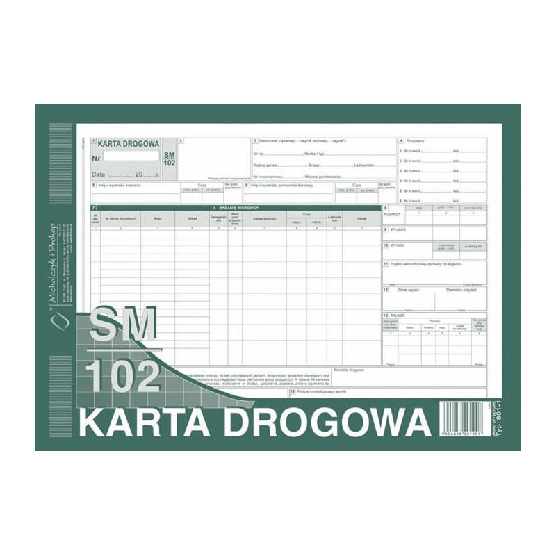 KARTA DROGOWA A4 NUMER. 801-1NR  .
