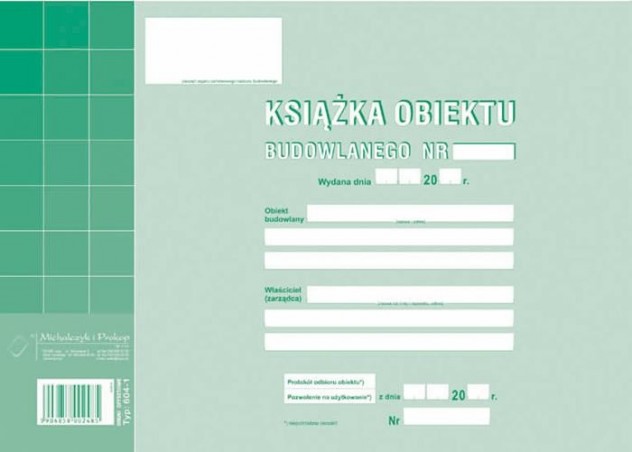 KSIĄŻKA OBIEKTU BUDOWLANEGO A4 604-1  .