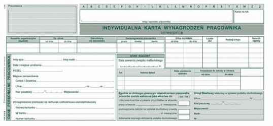 INDYWID. KARTA WYNAGRODZEŃ 515-B  . 2018