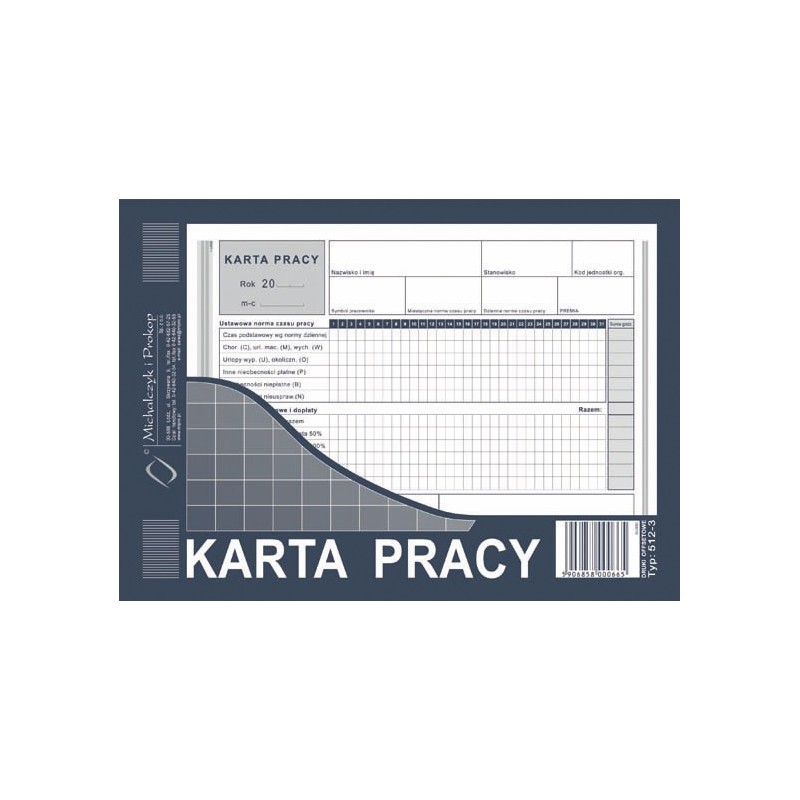 KARTA PRACY 512-3 40ark  .------ WYCOFANA
