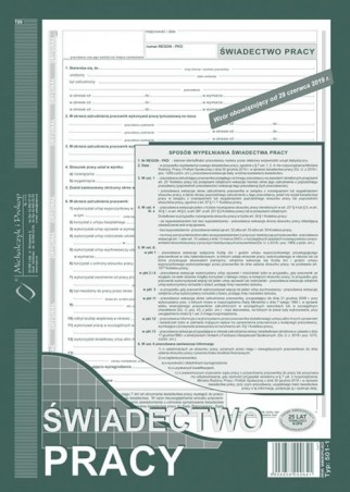 ŚWIADECTWO PRACY A4 501-1  .