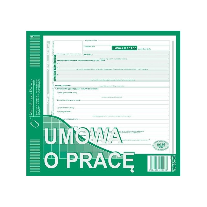UMOWA O PRACĘ 2/3 A4 500-2N 40k.  .