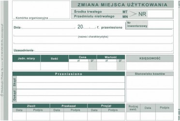 ZMIANA MIEJSCA UŻYTKOWANIA ŚRODKA TRWAŁE  .