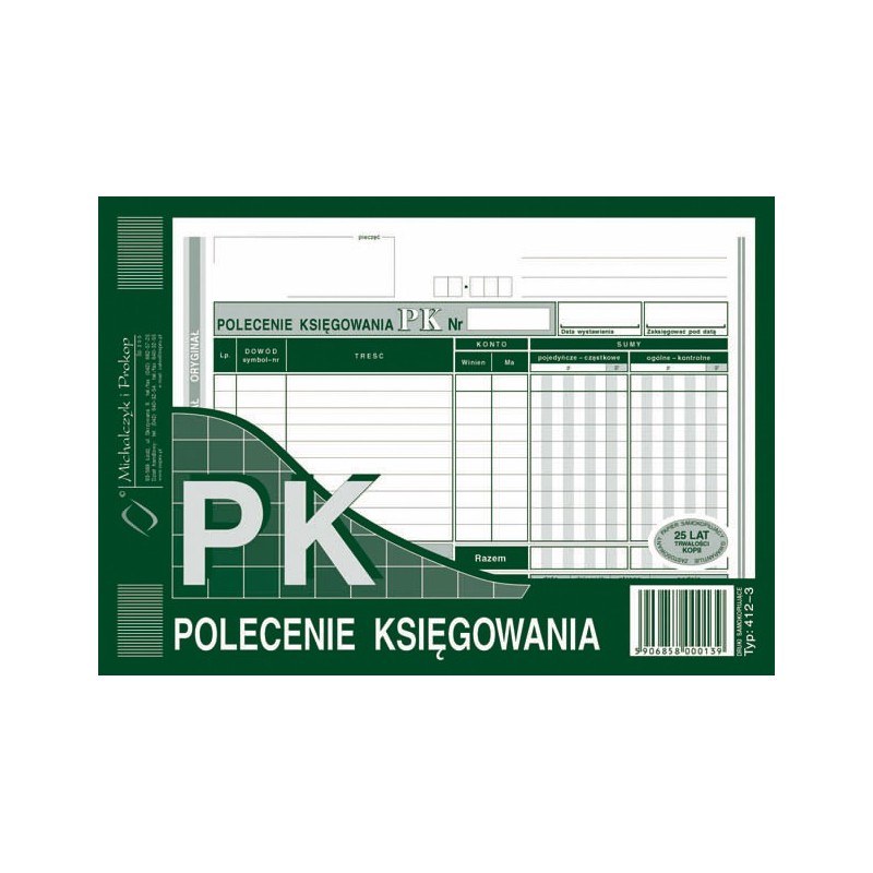 PK 412-3 POLECENIE KSIĘG.A5 SAMOK.  .