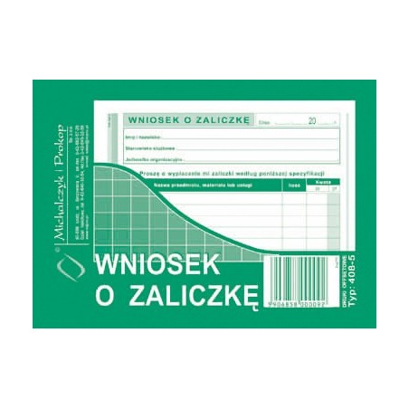 WNIOSEK O ZALICZKĘ 408-5  .