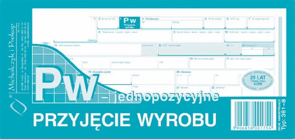 PW 381-8 PRZYJĘCIE WYR. JEDNOPOZYCYJNY  .