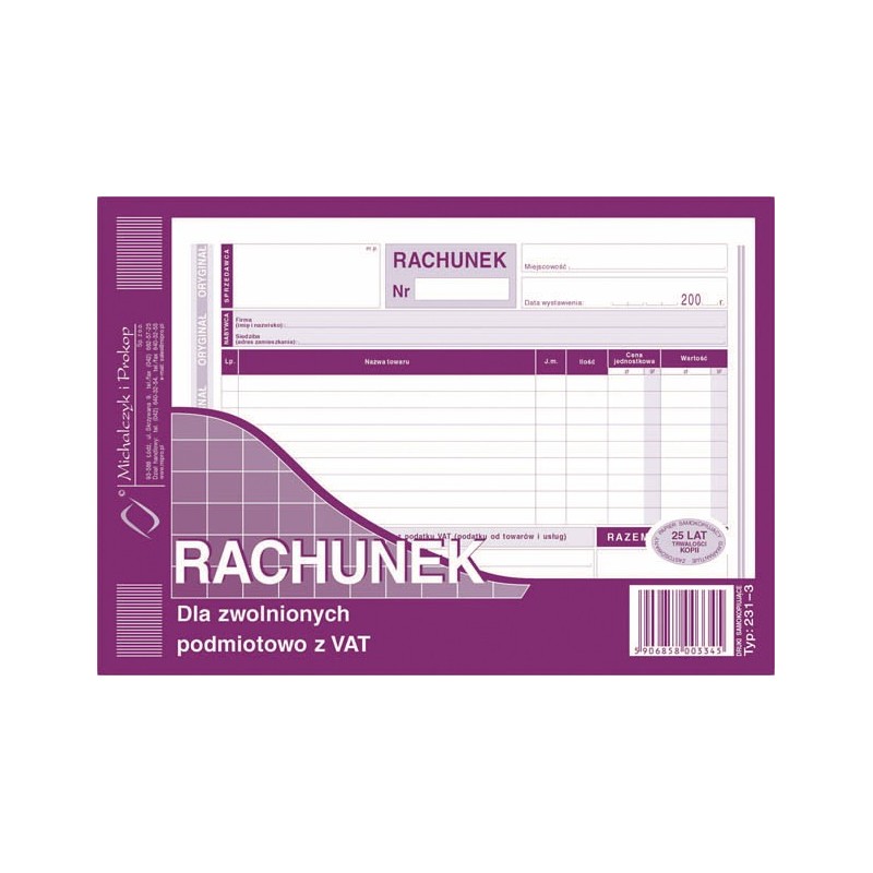 RACHUNEK 231-3 A5 POZIOMY  .