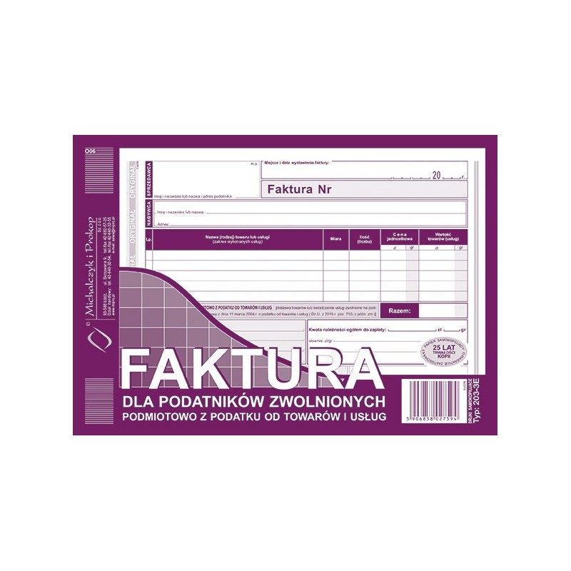 FAKTURA 203-3E DLA POD.ZWOL.PODM.Z POD.A5  .