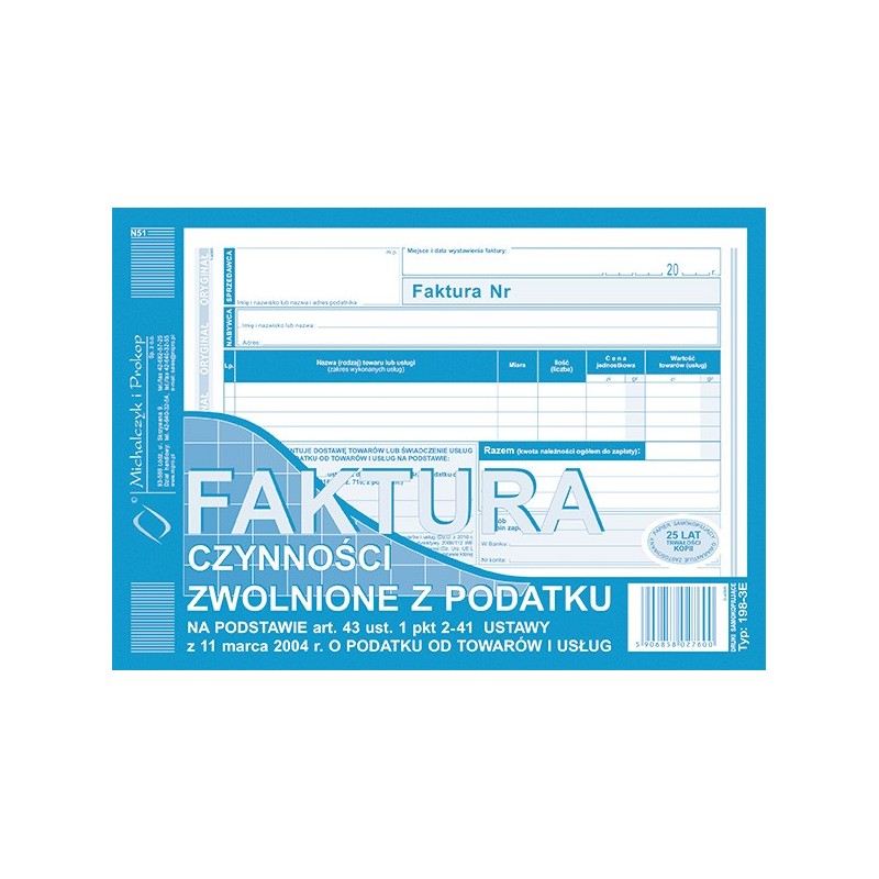 FAKTURA 198-3E CZYNNOŚCI ZWOL.Z POD.A5  .