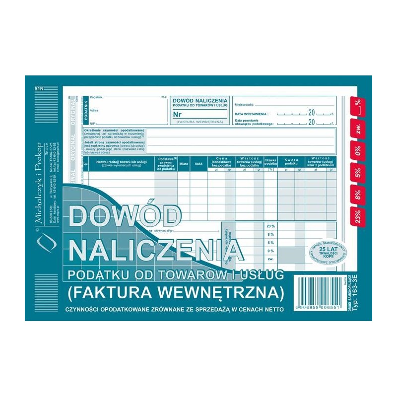 FAKTURA 163-3 A5 WEWNĘTRZNA  .