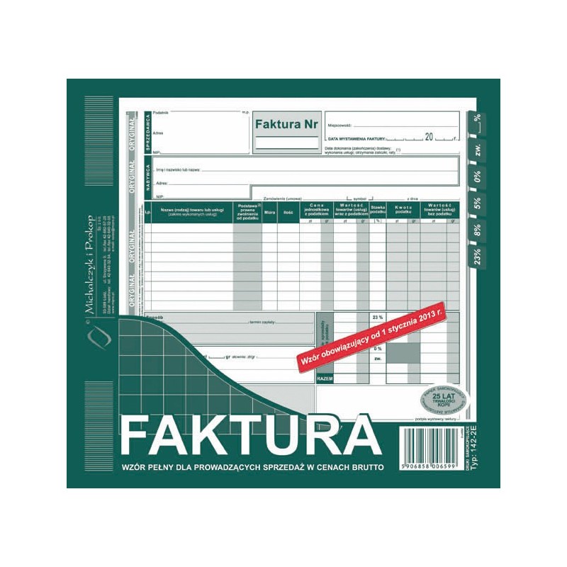 FAKTURA 142-2E BRUTTO 2/3 A4  .