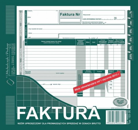 FAKTURA 2/3 A4 122-2E BRUTTO UPR.  . 2022