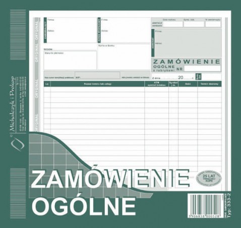 ZAMÓWIENIE OGÓLNE 333-2 2/3 A4  . 2018