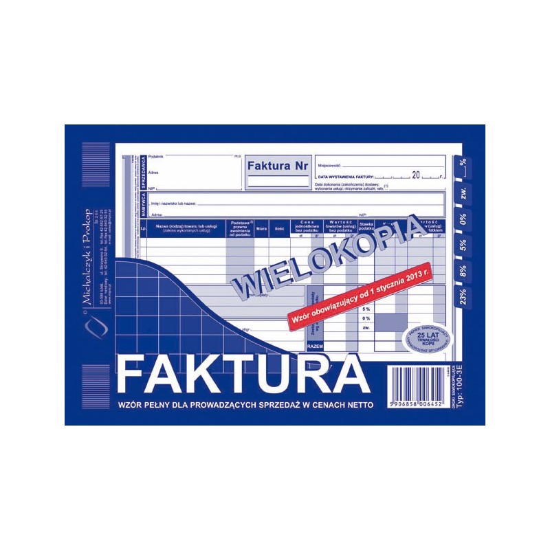 FAKTURA 100-3E A5 WIELOKOPIA  .