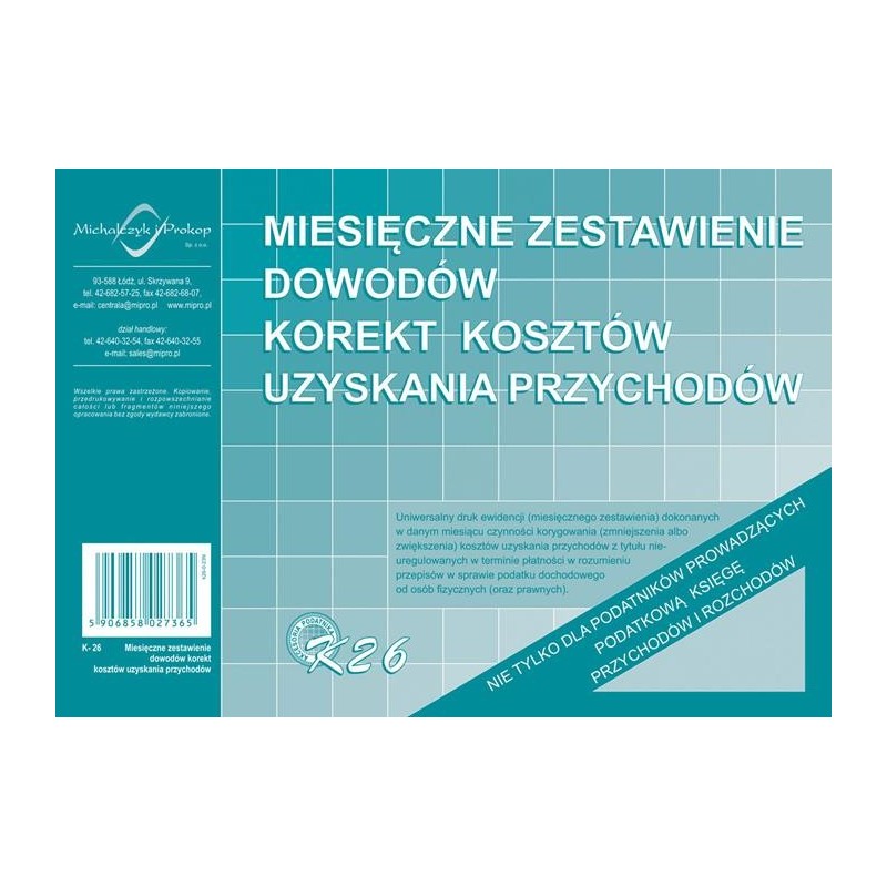 MIESIĘCZNE ZEST.DOW.KOR.KOSZT.K26------  . 2020